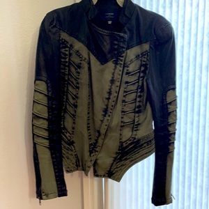 Faux leather and olive denim mojo jacket